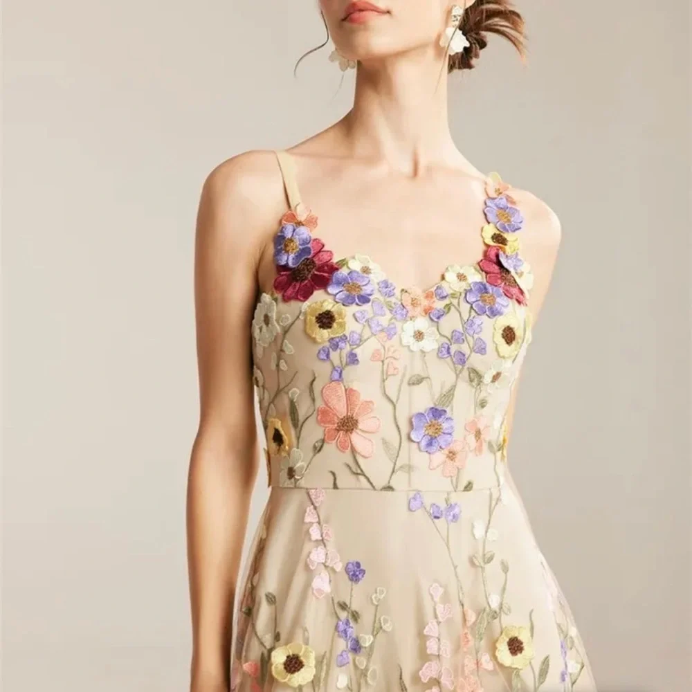 Lena Vie Hannah Dripping Embroidered Floral Long Luxury Dress, MADE TO ORDER - Picture 5 of 8